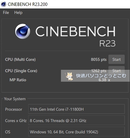 Dell G15（5511）CINEBENCHベンチマーク