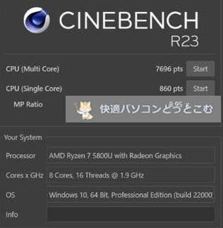 HP pavilion aero 13-beのCINEBENCHベンチマーク