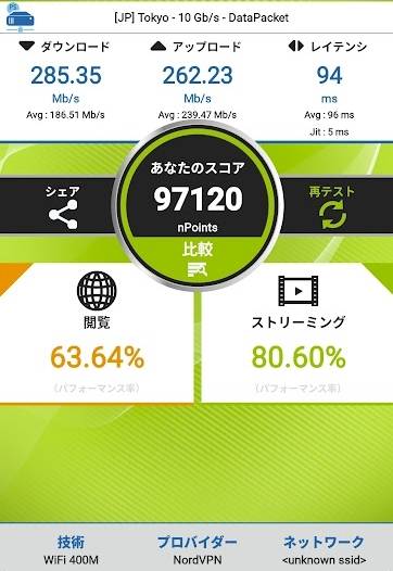 NordVPNタイ速度計測